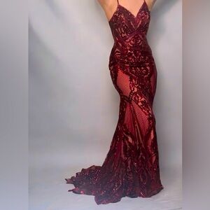 Burgundy Sparkly Red Beaded Dress, Medium, Size 4, Boutique Gown.